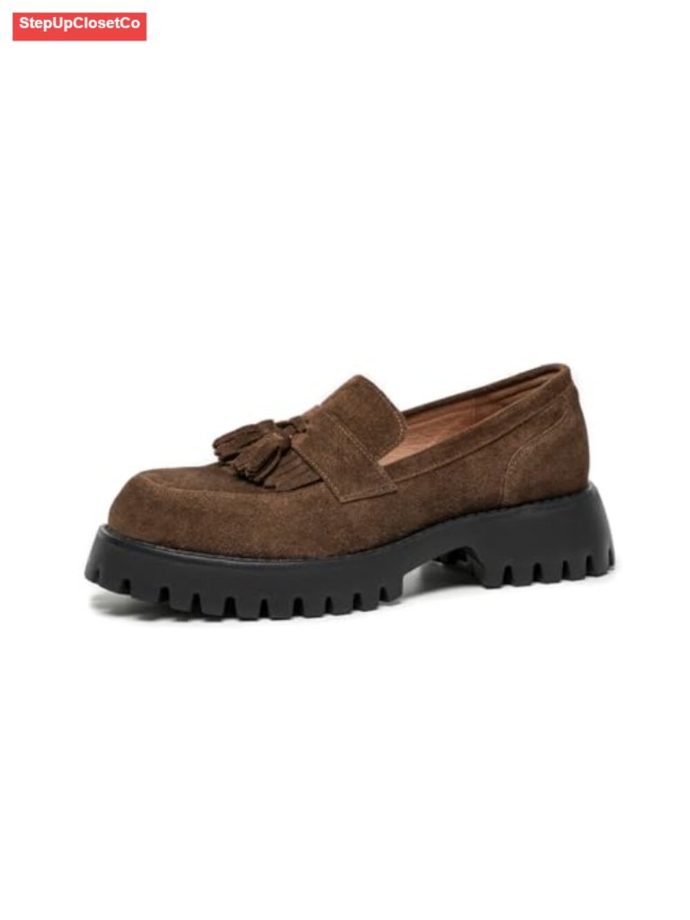 Chunky Platform Loafers Slip-On Dress Shoes Women Tassel Suede